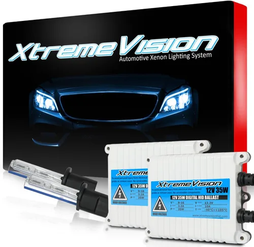 XtremeVision H1 10K 35W AC Xenón Paquete - Bombilla de faro de Xenón con balasto de AC delgado - 10000K Azul Oscuro - Bombillas de Xenón - 1 par