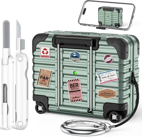 Miniatura 10 de Funda con bloqueo de seguridad para AirPods Pro de 2ª/1ª generación con kit de limpieza, bonito y divertido diseño de maleta, funda para AirPods Pro