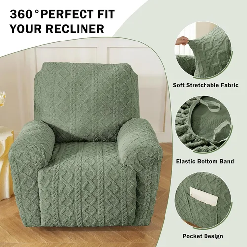 Miniatura 4 de vctops Verde Navideño 4 Piezas Fundas para Sillón Reclinable de Felpa Jacquard Geométrica Suaves Peludas Mullidas Funda para Sofá y Sillón