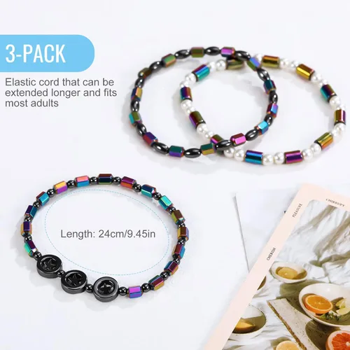 Miniatura 9 de Emibele Pulsera de desintoxicación linfática delgada para mujer, cuentas de hematita, obsidiana, antihinchazón, estiramiento para aliviar