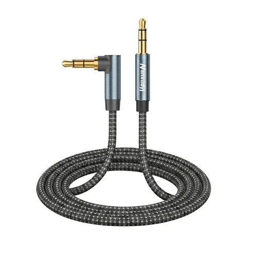 Cable AUX de 1 pie/0,3 m, cable de audio estéreo de 3,5 mm, cable auxiliar estéreo macho a macho de 90 grados, cable TRS de ángulo recto compatible