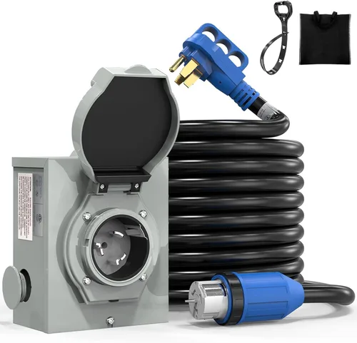 Cable generador de 50 amperios y caja de entrada de alimentación (preperforada) 15 pies, 4 clavijas 125V/250V NEMA 14-50P/SS2-50R generador de