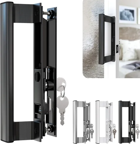 Miniatura 16 de Juego de manijas para puerta de vidrio deslizante, 6-5/8", negro - Reemplazo de manija de puerta de patio Gruesa para ambas puertas correderas