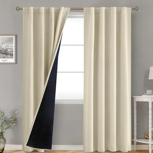 Miniatura 15 de BGment Cortinas 100% opacas beige de 63 pulgadas de largo con forro aislante térmico, bolsillo para varilla y lengüeta trasera de doble capa