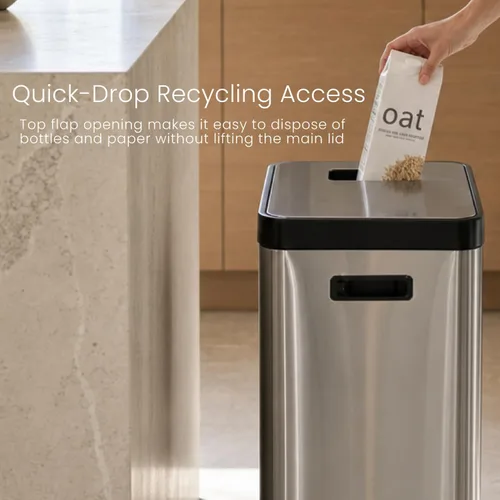 Miniatura 4 de Home Zone Living - Bote de basura de cocina de 19 galones con compartimentos duales para reciclaje, control de olor CleanAura, acero inoxidable