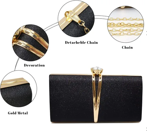 Miniatura 7 de Aovtero Bolso de noche para mujer, bolso de novia con cadena