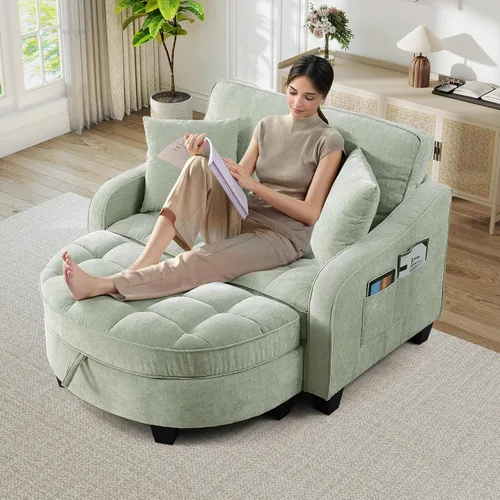 Miniatura 18 de Chaise Lounge Chair para interiores con puerto USB y soporte para teléfono, sillón reclinable pequeño de felpilla con otomana de almacenamiento