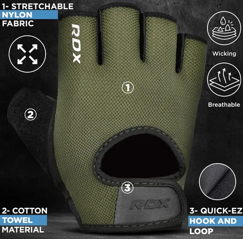 Miniatura 2 de Guantes de levantamiento de pesas RDX para gimnasio, fitness y entrenamiento, protección antideslizante de la palma, medio dedo, guantes