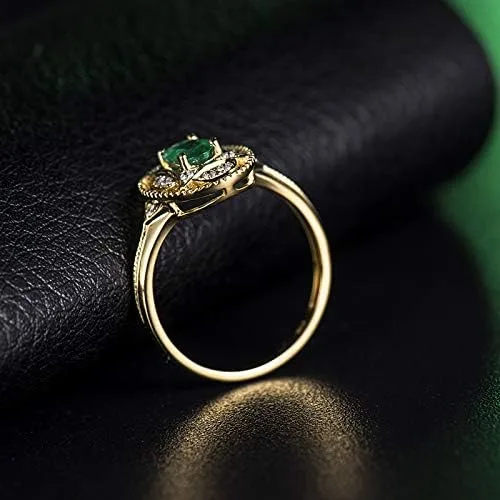 Miniatura 5 de Anillo de oro amarillo de 14 quilates con diamantes naturales de esmeralda para mujer, compromiso de compromiso de boda, aniversario de promoción