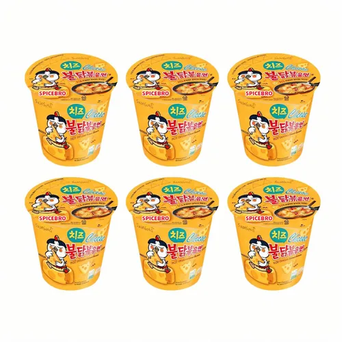 Buldak Ramen Fideos Sabor Queso - Paquete de 6 tazas de fideos, pollo picante coreano Stir SAMYANG Brand