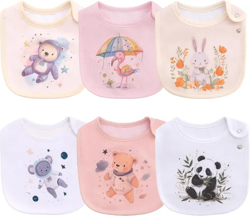 Miniatura 11 de Maiwa - 6 paquetes de baberos impermeables de algodón para bebés, niñas y niños, con broches para babeo y alimentación Multi0603