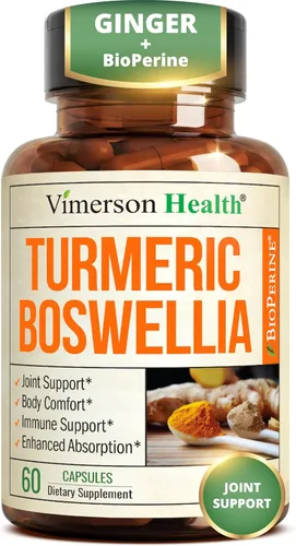 Suplemento de apoyo para las articulaciones con BioPerine y 95 % de curcuminoides; contiene jengibre, boswellia y extracto de pimienta negra Alta