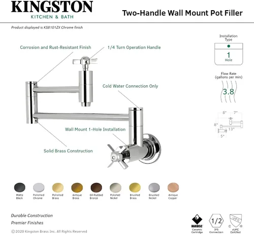 Miniatura 7 de KINGSTON BRASS KS8108ZX Millennium - Llenador de ollas de níquel cepillado cepillado níquel