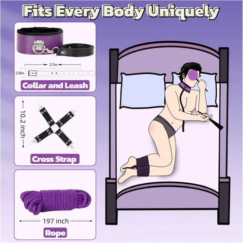 Miniatura 6 de BDSM - Kits de restricción de bondage, 12 piezas, juguetes sexuales, esposas, collar de tobillo, puños, venda para los ojos, pluma estimuladora