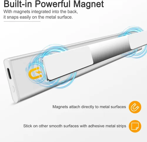 Miniatura 7 de BLS Luces para debajo del gabinete, 46 luces LED a batería con sensor de movimiento para interiores, luces de armario recargables USB C con sensor