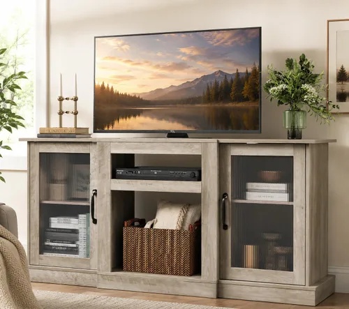 Miniatura 14 de WLIVE Soporte de TV con chimenea para TV de 65 pulgadas, centro de entretenimiento con chimenea eléctrica de llama realista 3D, consola de TV