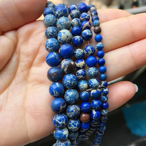 Miniatura 3 de 45 piezas de cuentas de sedimento azul marino, cuentas naturales de piedra redondas sueltas de 8 mm con poder curativo para hacer joyas, aretes