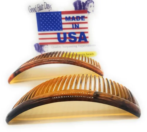 Miniatura 5 de Good Hair Days Peines laterales de Estados Unidos, 2 peines curvados grandes para el pelo de concha de tortuga para mujeres, giro francés, peinado