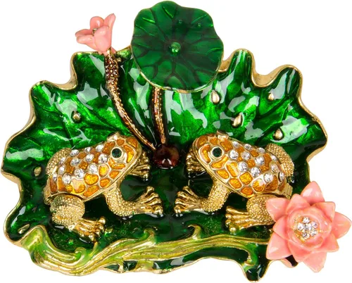 Miniatura 2 de QIFU Pintada a mano con rana esmaltada con loto decorativo con bisagras joyero caja de baratijas regalo único para decoración del hogar