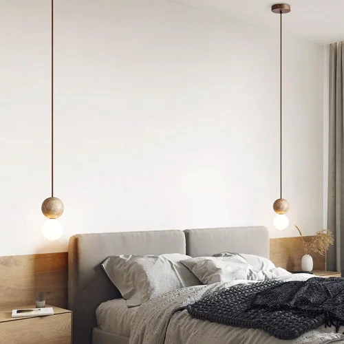 Miniatura 4 de Moderna lámpara colgante de mármol con forma de globo, mini iluminación colgante de techo de piedra natural, cable ajustable de cúpula E27/E26