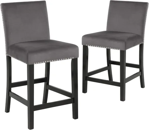 New Classic Furniture Celeste - Juego de 2 sillas de comedor tapizadas en terciopelo gris, altura de mostrador, silla de pub, para encimera de