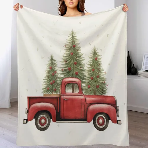 Miniatura 7 de Manta de camión rojo vintage con árbol de Navidad, árbol de Navidad, vacaciones de invierno, Navidad, manta suave de 30 x 40 pulgadas, manta