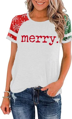 Miniatura 9 de Camisa de Navidad para mujer, manga raglán, con gráficos, para festivales de Navidad, lindas camisetas de moda para vacaciones, casual, regalo