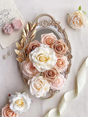 Miniatura 170 de FACINOC Ramos de Rosas Artificiales Naranjas, Juego de Caja de Flores Artificiales con Tallos para DIY, Bodas, Despedidas de Soltera, Decoraciones