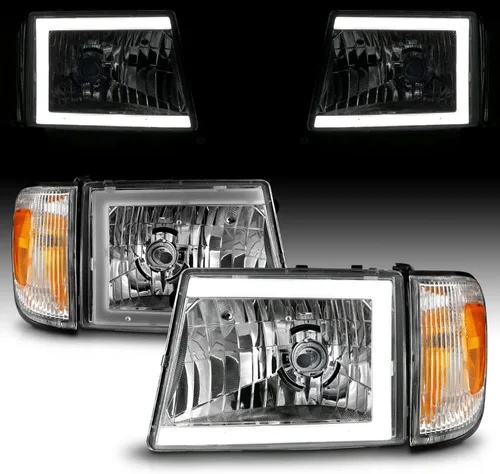 Miniatura 9 de AmeriLite para camioneta Toyota Tacoma 2WD 1997-2000, faros delanteros de tubo LED negros de repuesto + juego de luz de esquina - lado del pasajero