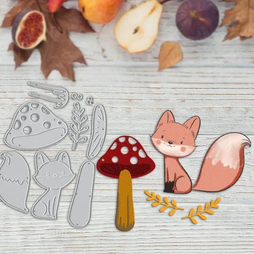 Miniatura 4 de Troqueles de corte de hongos de otoño, hojas de animales de zorro de otoño, plantilla de estampado en relieve para hacer tarjetas, álbumes