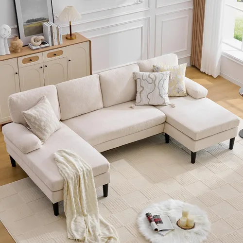 Korser Sofás seccionales en forma de U para sala de estar, sofá moderno de tela de felpilla de 101 pulgadas con diván doble, sofá de 4 asientos con