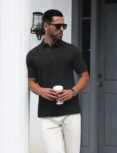 Miniatura 2 de MAGNIVIT Camisas polo de manga corta para hombre, camisas de golf atléticas que absorben la humedad, camisa casual de algodón con cuello de 3 botones