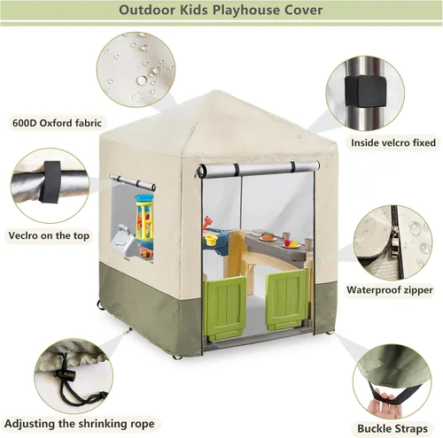 Miniatura 5 de Funda para casa de juegos para niños al aire libre, cubiertas de casa de juegos resistentes e impermeables de 600D, 142 cm de ancho x 142 cm