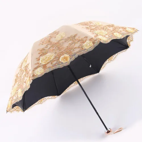 Miniatura 29 de Honeystore Sombrilla bordada con flor 3D plegable UV con encaje clásico