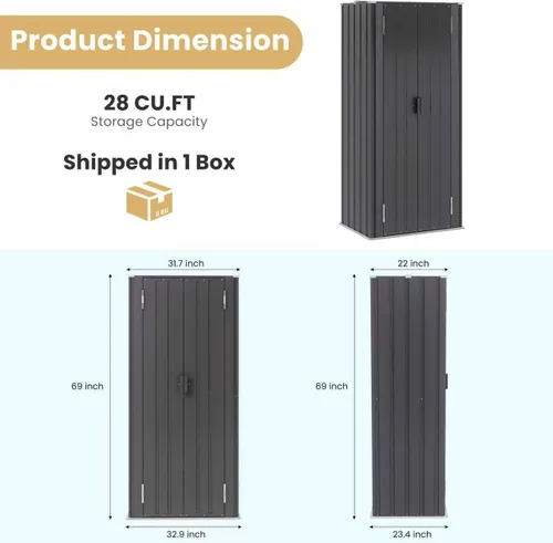 Miniatura 7 de Greesum Cobertizo de almacenamiento para exteriores de 3 x 3 pies, cobertizo de metal con cerradura para patio trasero, piscina, patio y Negro