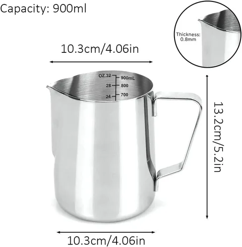 Miniatura 4 de Jarra de espuma de leche de 32 onzas, taza de café con leche de café expreso, taza para vaporizar, taza espumadora de leche, accesorios para máquina