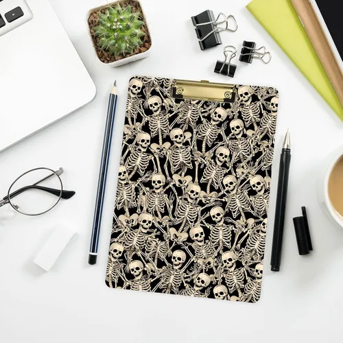 Miniatura 7 de ALAZA Fun Skeletons - Portapapeles de acrílico tamaño carta A4 con clip de perfil bajo para oficina en casa, hombres y mujeres, clip de color dorado