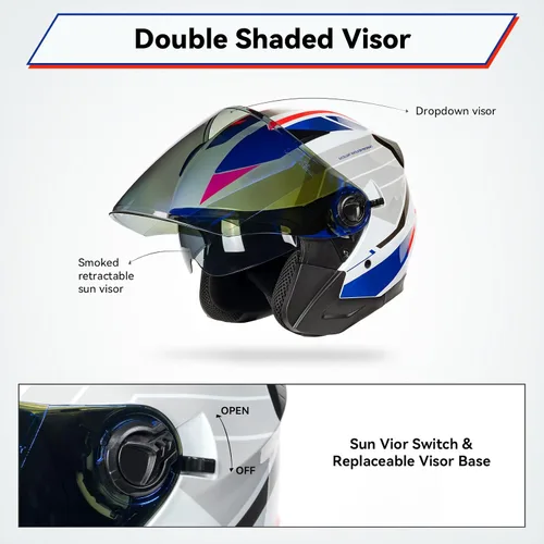 Miniatura 8 de Casco de motocicleta de cara abierta 3/4 para adultos, hombres y mujeres, aprobado por DOT, casco de carreras de bicicleta de calle, casco