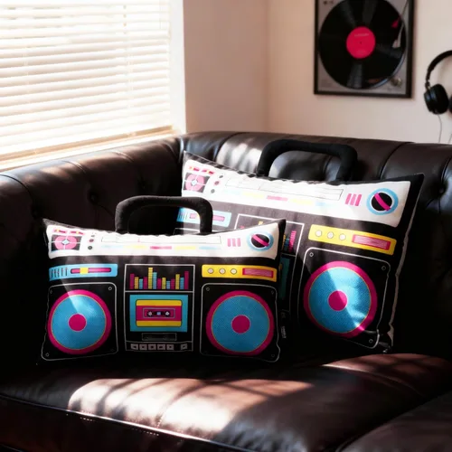 Miniatura 6 de Hahafelt 2 fundas de almohada de casete de audio retro, reproductor de discos de música, 12 x 20 pulgadas, bajo ruido, cinta de plástico de los años