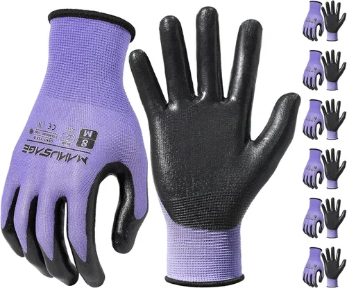 Miniatura 32 de MANUSAGE Guantes de trabajo de nitrilo, ajuste elástico cómodo 3D, agarre potente, pantalla táctil, revestimiento de espuma duradera, flexibles