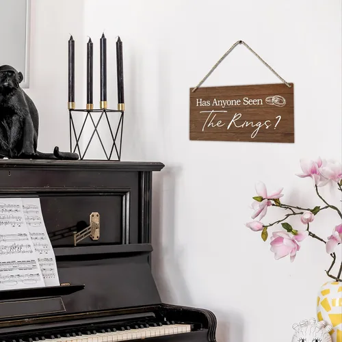 Miniatura 5 de PHAMTE Letrero de portador de anillos – Decoración rústica de boda, placa con la frase "Here Comes The Bride", 12 x 6 pulgadas