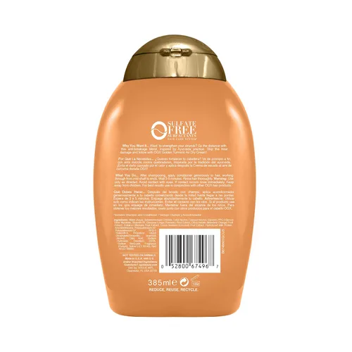 Miniatura 3 de OGX Strength Length + Acondicionador de cúrcuma dorada con leche para calmar el cuero cabelludo, nutre el cabello, surfactantes sin sulfato ayurveda