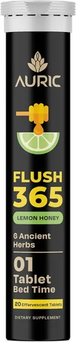 Auric Flush 365 Tabletas efervescentes | Fórmula de apoyo para el bienestar a base de plantas | Sabor miel limón | 20 tabletas