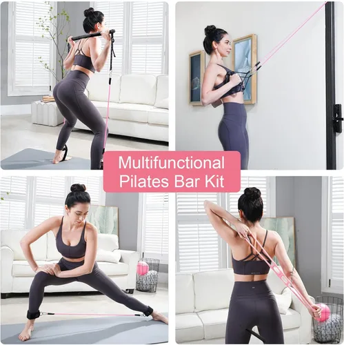 Miniatura 5 de Kit de Barra de Pilates Kisnbld con Bandas de Resistencia, Barra de Pilates Multifuncional con 3 Bandas de Resistencia para Ejercicios, Equipo