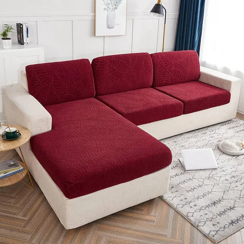 Miniatura 10 de Fundas de cojín elásticas para sofá, funda de cojín para asiento de sofá, diseño de hojas jacquard, protector de muebles para sofá seccional Beige