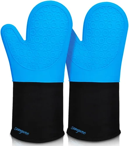 Miniatura 10 de sungwoo Guantes de horno de silicona extralargos, resistentes al calor, con forro acolchado, agarre texturizado antideslizante, perfectos para Verde