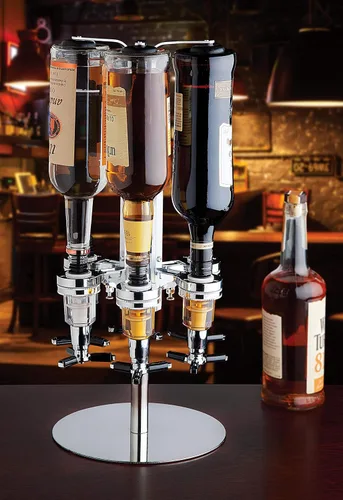 Miniatura 3 de Godinger Dispensador giratorio de licor de 3 botellas, estante para botellas de acero inoxidable