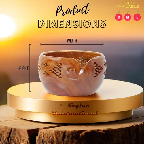 Miniatura 3 de Nagina International Cuencos de almacenamiento de hilo hechos a mano de palisandro prémium con parrillas decorativas talladas hechas a mano