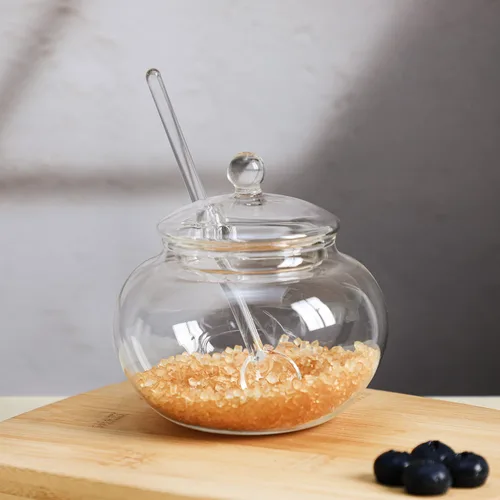 Miniatura 5 de 123Arts Azucarero de vidrio transparente con tapa y cuchara para servir azúcar, 8 onzas