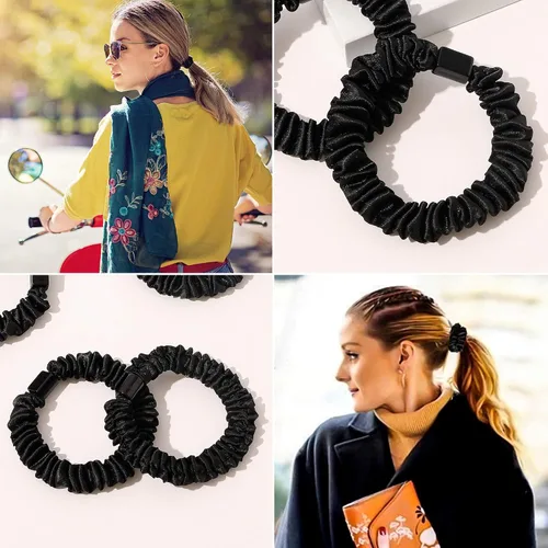 Miniatura 6 de Ivyu, ligas de cabello de seda satinada negras pequeñas mini scrunchy para mujeres, accesorios para cabello grueso, lindos, suaves, sin